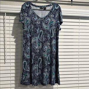 Tahari Navy and Teal Paisley Midi Dress